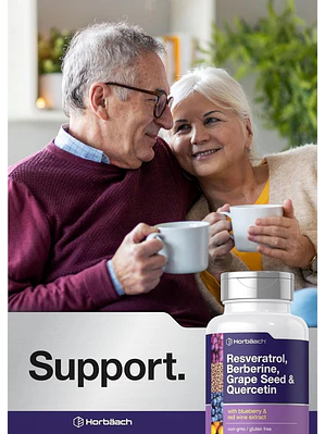 Resveratrol Berberina Semilla de Uva y Quercetina Horbäach – 120 Cápsulas | Antioxidante Premium para Energía, Inmunidad y Salud Celular | Sin OMG y Sin Gluten | Colombia