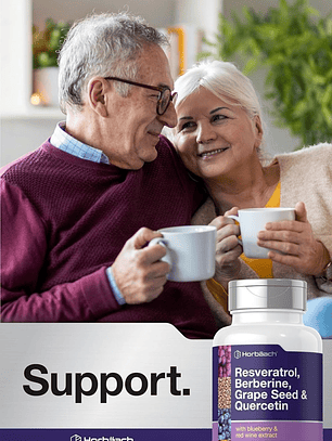 Resveratrol Berberina Semilla de Uva y Quercetina Horbäach – 120 Cápsulas | Antioxidante Premium para Energía, Inmunidad y Salud Celular | Sin OMG y Sin Gluten | Colombia