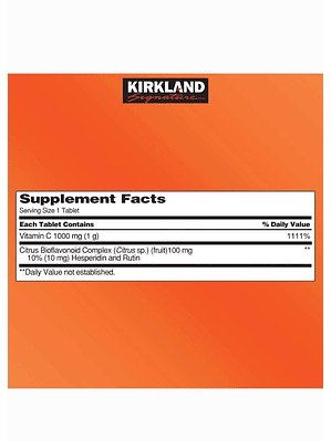Vitamina C Kirkland 1000mg | 500 tabletas | Alta potencia | Refuerzo inmunológico y antioxidante |Colombia