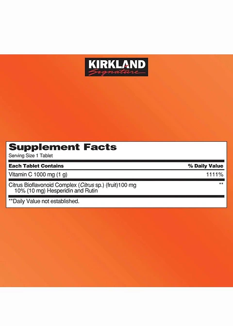 Vitamina C Kirkland 1000mg | 500 tabletas | Alta potencia | Refuerzo inmunológico y antioxidante |Colombia