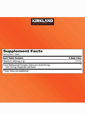 Vitamina C Kirkland 1000mg | 500 tabletas | Alta potencia | Refuerzo inmunológico y antioxidante |Colombia