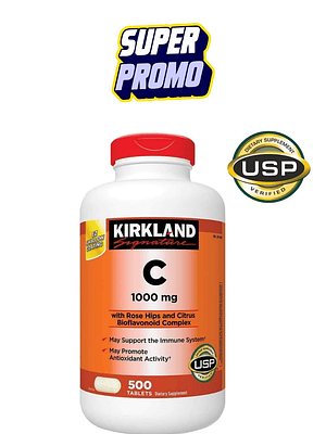 Vitamina C Kirkland 1000mg | 500 tabletas | Alta potencia | Refuerzo inmunológico y antioxidante |Colombia
