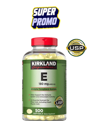Vitamina E Kirkland 400 IU | 500 cápsulas blandas | Antioxidante premium para piel, corazón e inmunidad | Colombia
