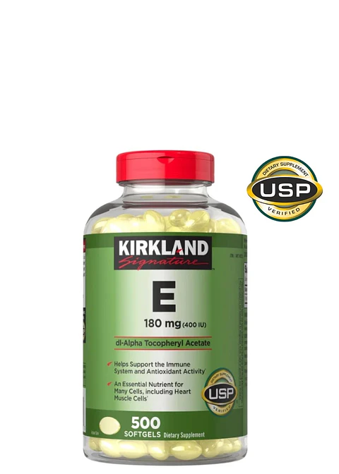 Vitamina E Kirkland 400 IU | 500 cápsulas blandas | Antioxidante premium para piel, corazón e inmunidad | Colombia