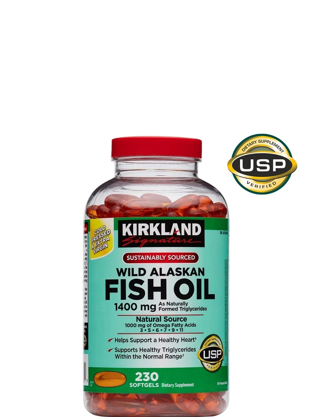 Kirkland Omega-3, 5, 6, 7, 9 y 11 Wild Alaskan 1400mg  230 cápsulas | Aceite puro de salmón salvaje | 330 mg EPA+DHA | Vitaminas A y D | USP | Colombia 3