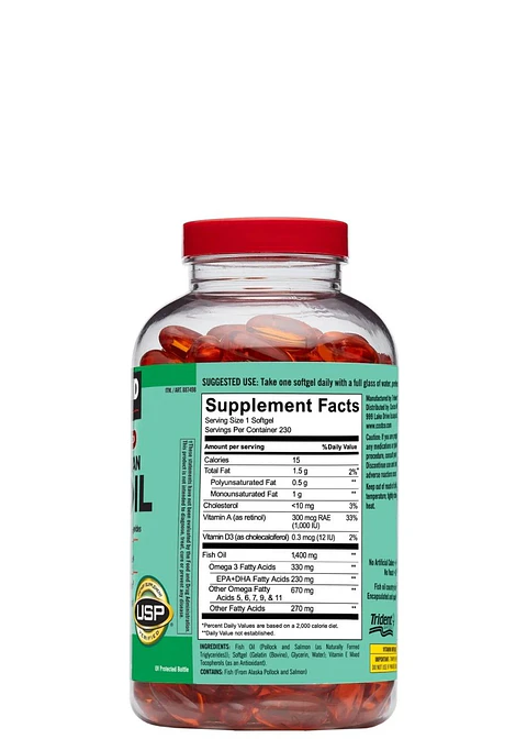 Kirkland Omega-3, 5, 6, 7, 9 y 11 Wild Alaskan 1400mg  230 cápsulas | Aceite puro de salmón salvaje | 330 mg EPA+DHA | Vitaminas A y D | USP | Colombia