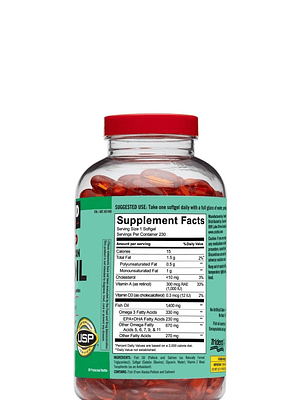 Kirkland Omega-3, 5, 6, 7, 9 y 11 Wild Alaskan 1400mg  230 cápsulas | Aceite puro de salmón salvaje | 330 mg EPA+DHA | Vitaminas A y D | USP | Colombia