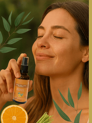 Bruma Aromatizante Natural con Aceites Esenciales de Naranja, Eucalipto y Limonaria 50ml | Aromaterapia Botánica | Colombia