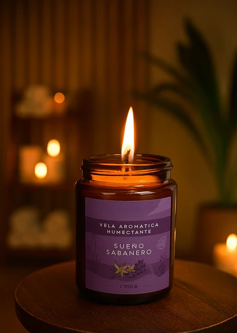 Vela Aromática Humectante Natural con Aceites Esenciales Lavanda y Vainilla 100g | Doble Propósito: Aromatiza y Nutre la Piel | Cera de Soya, Coco y Karité  | Libre de Fragancias Sintéticas | Colombia