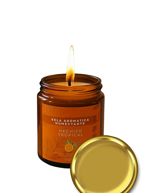 Vela Aromática Humectante Natural con Aceites Esenciales de Naranja, Eucalipto y Limonaria | Doble Propósito: Aroma & Hidratación 100g | Cera de Soya, Coco y Karité | Sin Fragancias Sintéticas | Colom