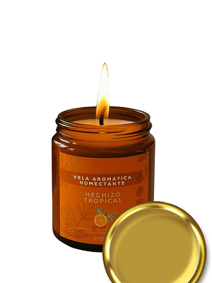 Vela Aromática Humectante Natural con Aceites Esenciales de Naranja, Eucalipto y Limonaria | Doble Propósito: Aroma & Hidratación 100g | Cera de Soya, Coco y Karité | Sin Fragancias Sintéticas | Colom