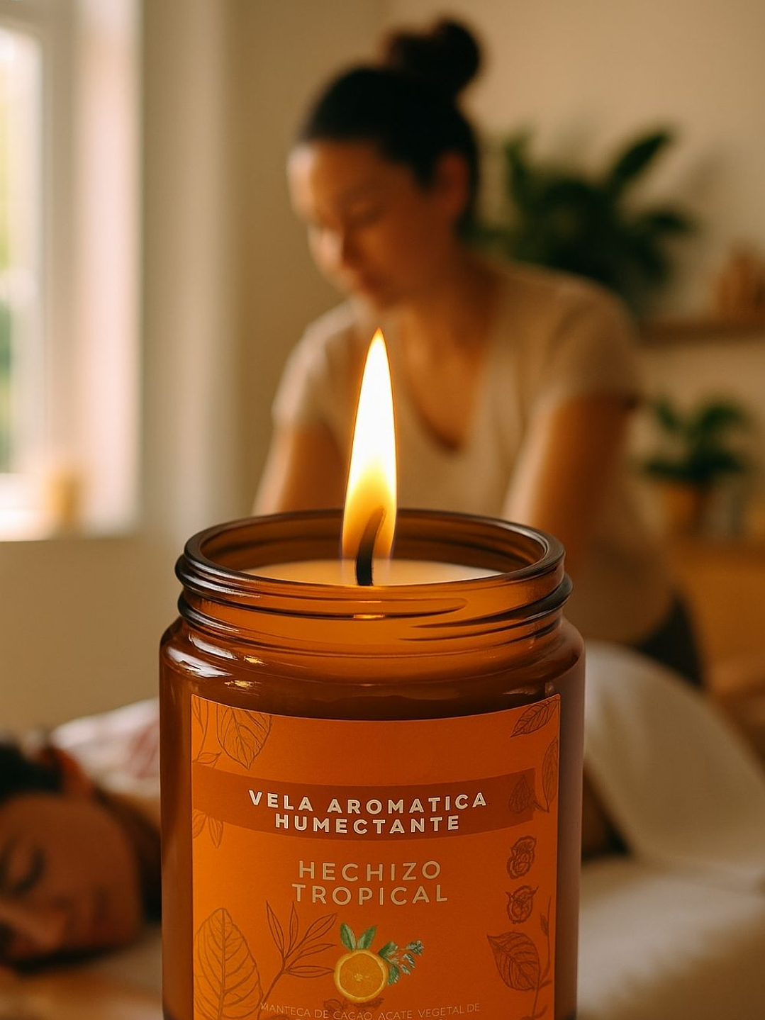 Vela Aromática Humectante Natural con Aceites Esenciales de Naranja, Eucalipto y Limonaria | Doble Propósito: Aroma & Hidratación 100g | Cera de Soya, Coco y Karité | Sin Fragancias Sintéticas | Colom 2