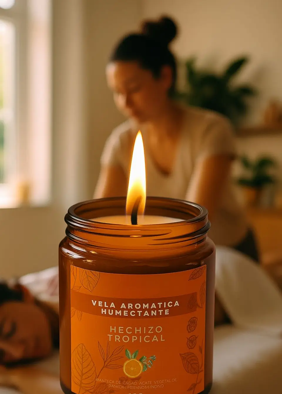 Vela Aromática Humectante Natural con Aceites Esenciales de Naranja, Eucalipto y Limonaria | Doble Propósito: Aroma & Hidratación 100g | Cera de Soya, Coco y Karité | Sin Fragancias Sintéticas | Colom 2