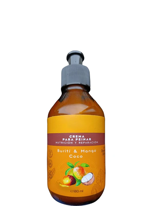 Crema para Peinar Natural con Buriti, Mango y Coco 180 ml | Acondiciona, Desenreda y Da Volumen | 98% Origen Natural | Libre de Fragancias Sintéticas | Colombia