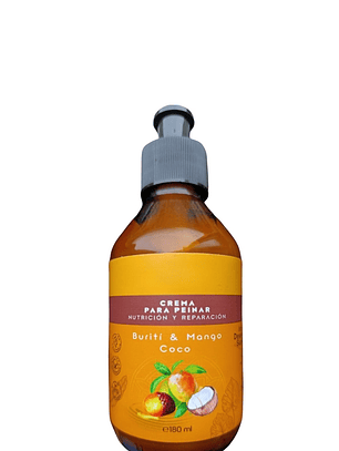 Crema para Peinar Natural con Buriti, Mango y Coco 180 ml | Acondiciona, Desenreda y Da Volumen | 98% Origen Natural | Libre de Fragancias Sintéticas | Colombia