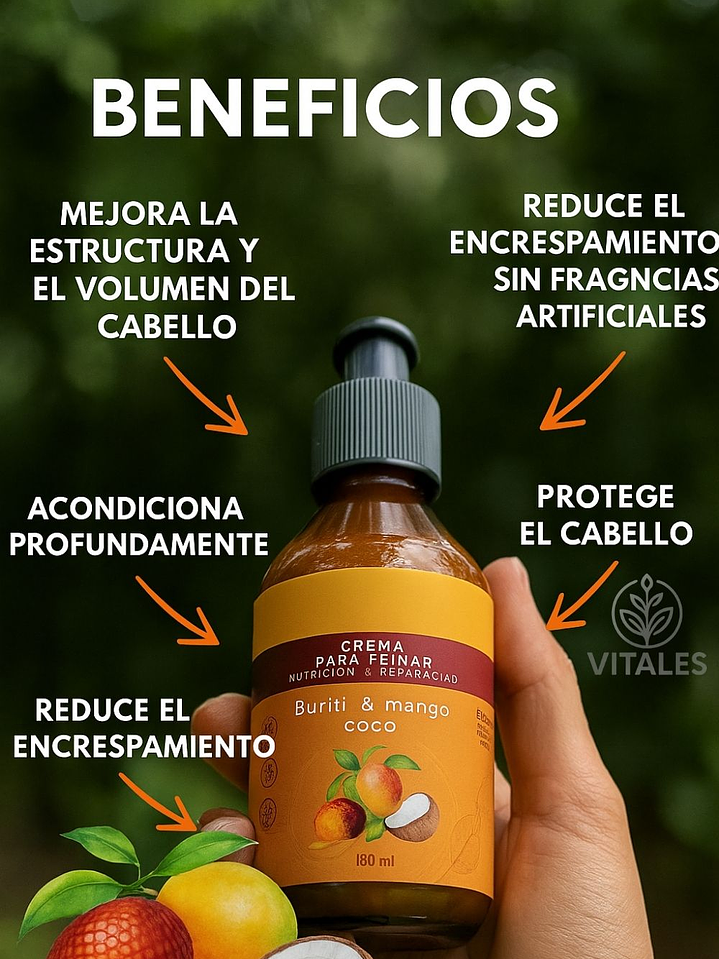 Crema para Peinar Natural con Buriti, Mango y Coco 180 ml | Acondiciona, Desenreda y Da Volumen | 98% Origen Natural | Libre de Fragancias Sintéticas | Colombia 3