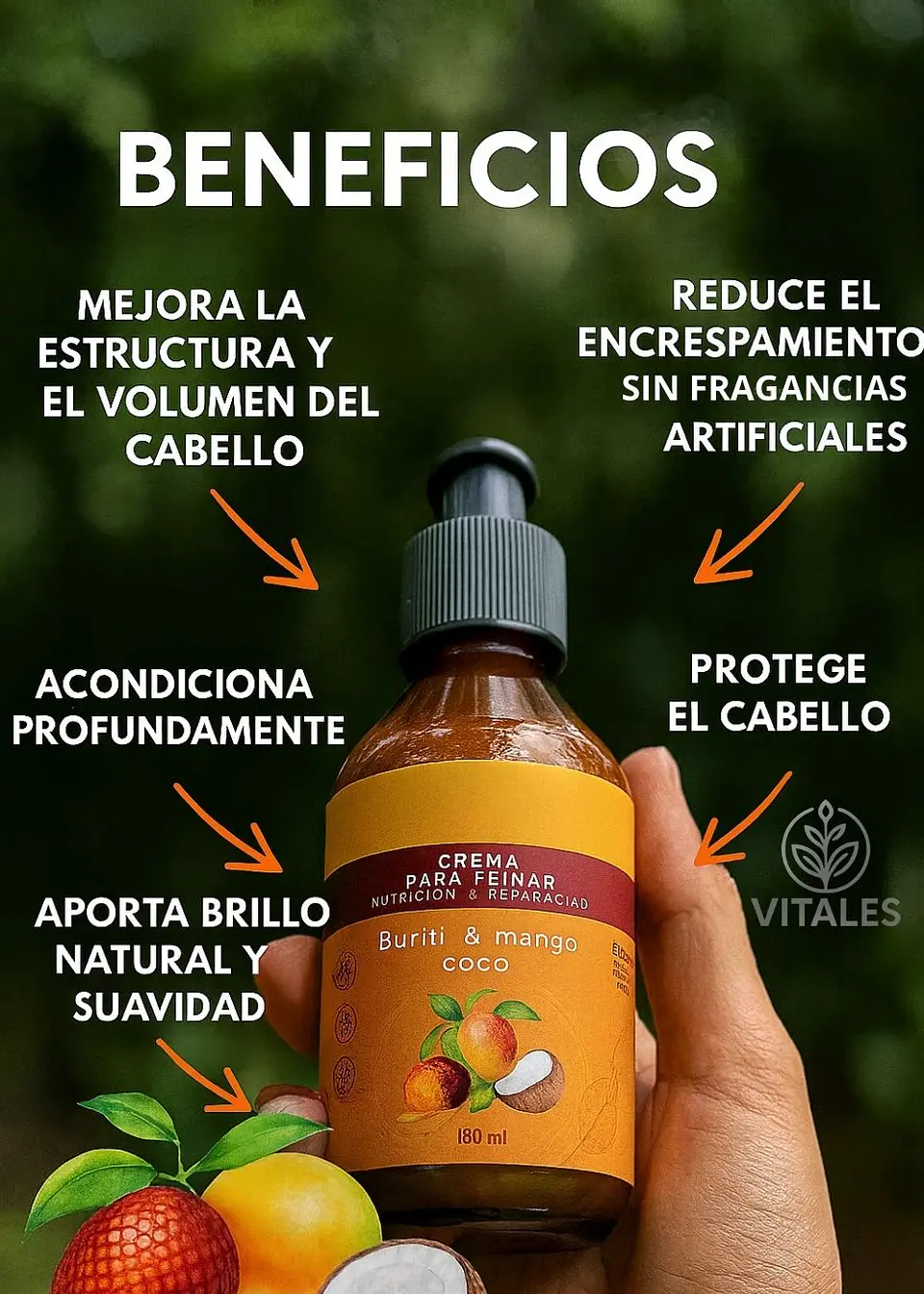 Crema para Peinar Natural con Buriti, Mango y Coco 180 ml | Acondiciona, Desenreda y Da Volumen | 98% Origen Natural | Libre de Fragancias Sintéticas | Colombia 3