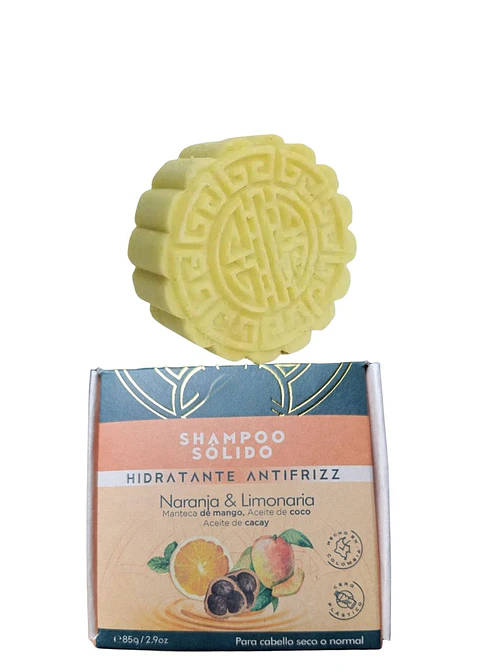 Shampoo Sólido Natural de Naranja y Limonaria 85g | Cabello Seco o Rizado | Hidratante Antifrizz | Vegano | Colombia