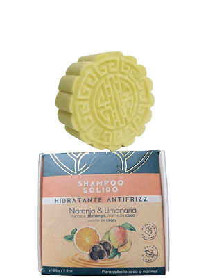 Shampoo Sólido Natural de Naranja y Limonaria 85g | Cabello Seco o Rizado | Hidratante Antifrizz | Vegano | Colombia