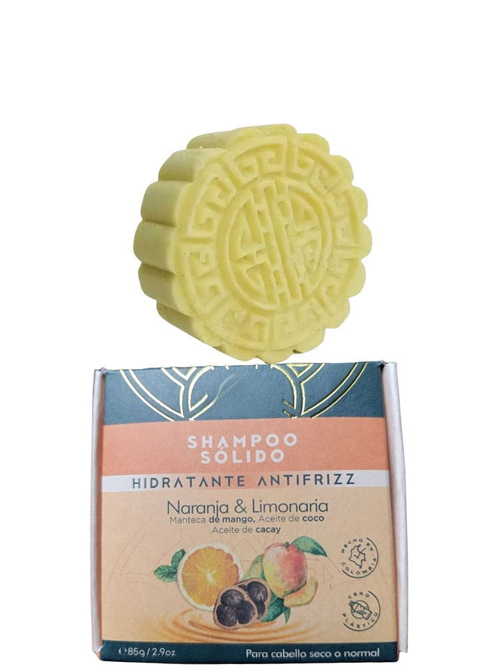 Shampoo Sólido Natural de Naranja y Limonaria 85g | Cabello Seco o Rizado | Hidratante Antifrizz | Vegano | Colombia 1