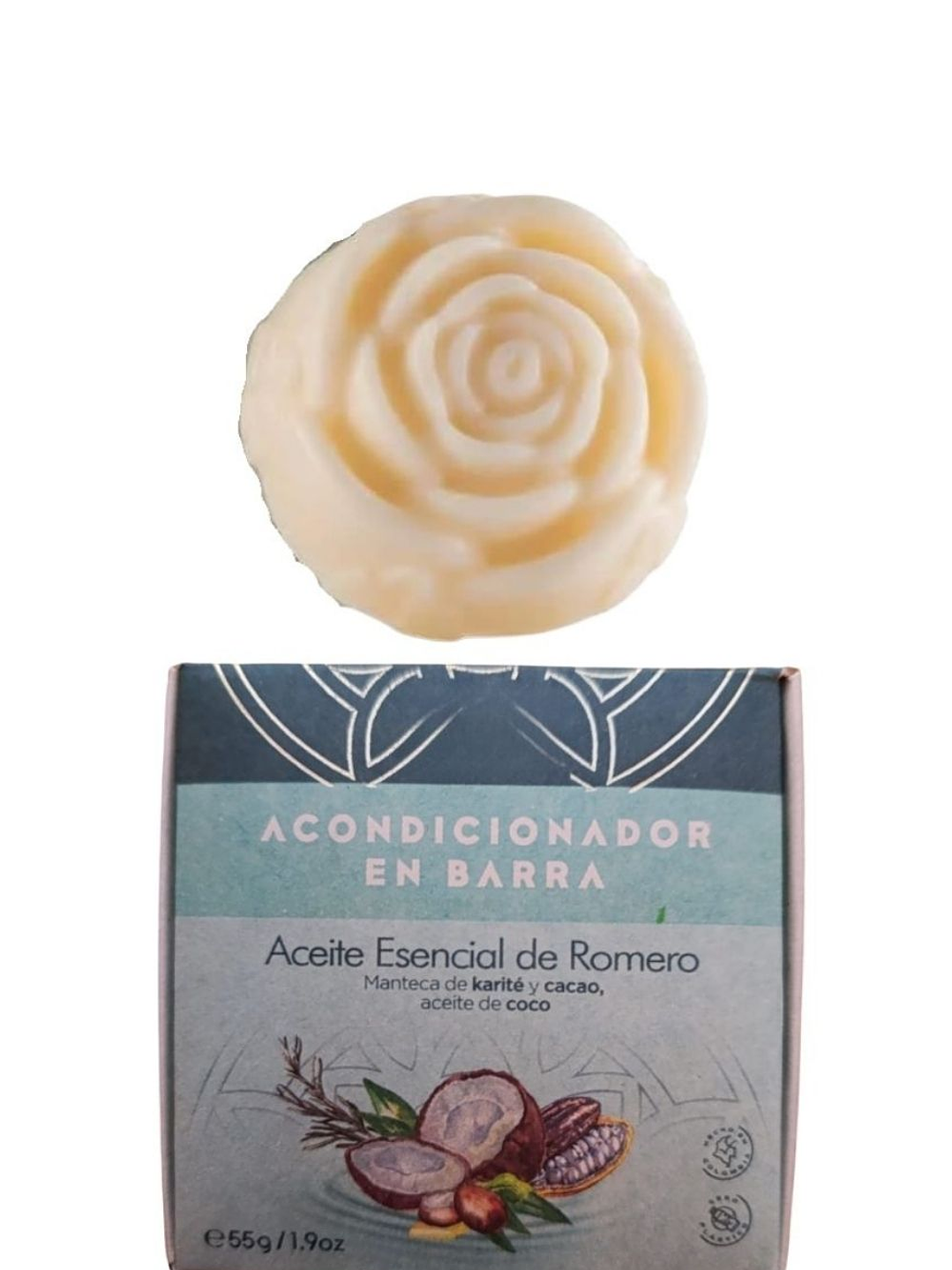 Acondicionador Sólido de Romero, Karité, Cacao y Coco 55g | Hidratación Profunda | Todo Tipo de Cabello | Vegano | Colombia  1