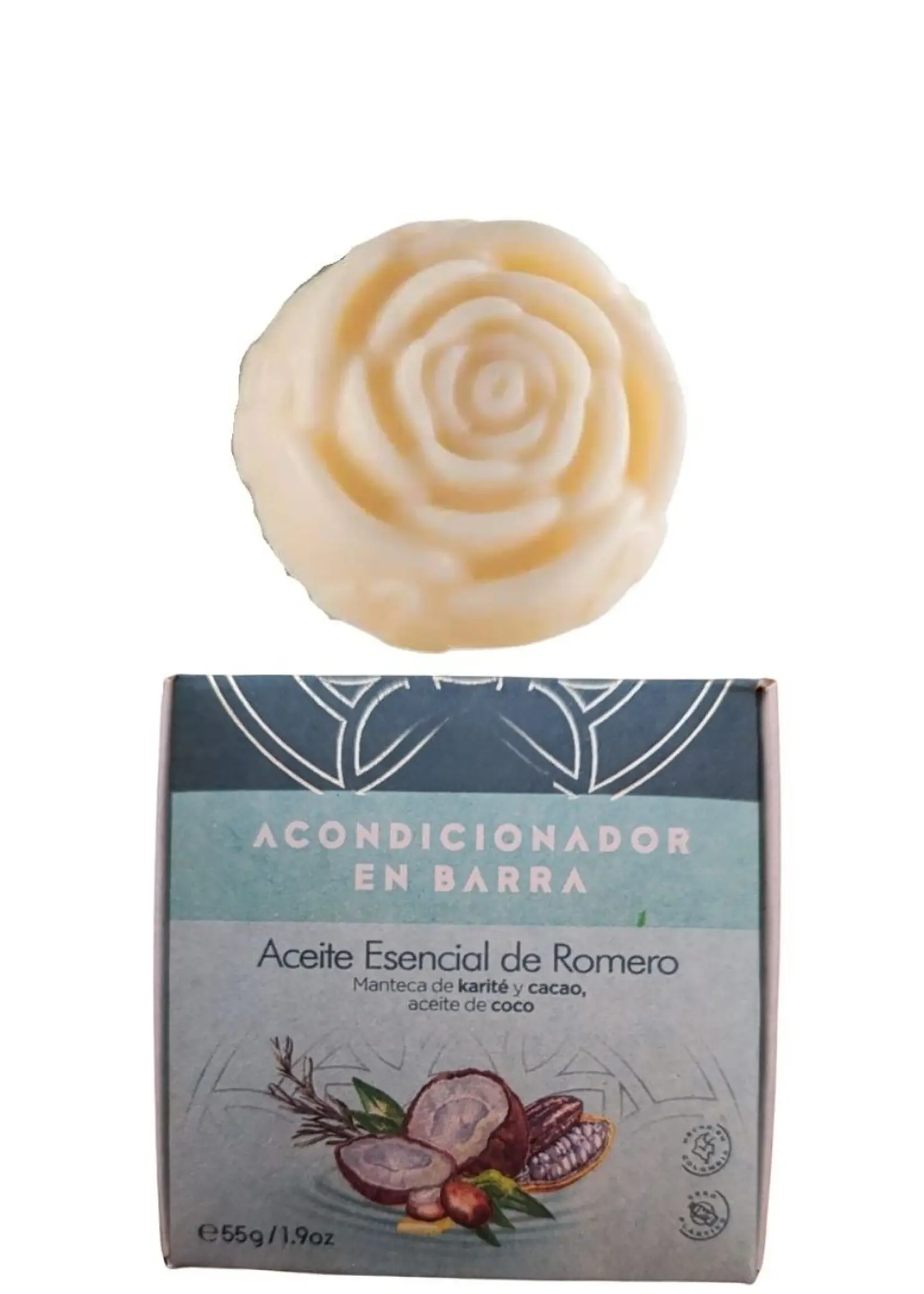 Acondicionador Sólido de Romero, Karité, Cacao y Coco 55g | Hidratación Profunda | Todo Tipo de Cabello | Vegano | Colombia  1