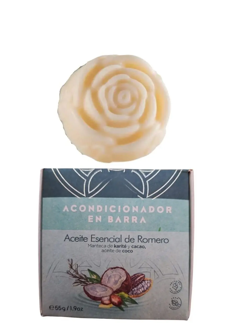 Acondicionador Sólido de Romero, Karité, Cacao y Coco 55g | Hidratación Profunda | Todo Tipo de Cabello | Vegano | Colombia  1