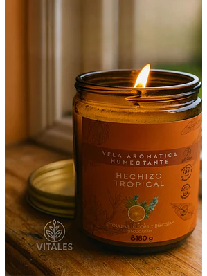 Vela Aromática Humectante Natural con Aceites Esenciales de Naranja, Eucalipto y Limonaria | Doble Propósito: Aroma & Hidratación 180g | Cera de Soya, Coco y Karité | Colombia