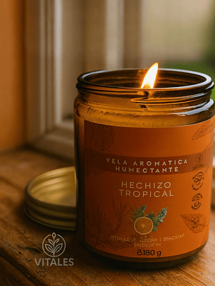 Vela Aromática Humectante Natural con Aceites Esenciales de Naranja, Eucalipto y Limonaria | Doble Propósito: Aroma & Hidratación 180g | Cera de Soya, Coco y Karité | Colombia