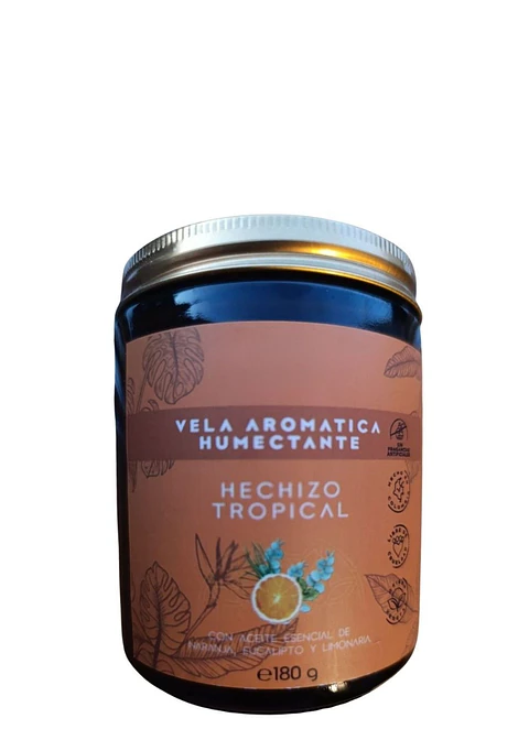 Vela Aromática Humectante Natural con Aceites Esenciales de Naranja, Eucalipto y Limonaria | Doble Propósito: Aroma & Hidratación 180g | Cera de Soya, Coco y Karité | Colombia