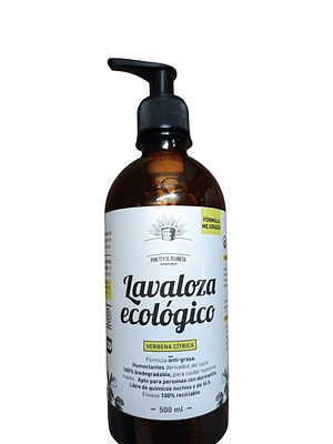 Lavaloza Ecológico Verbena Cítrica 500ml $50 por ml | Seguro para Biberones | Anti-grasa | 100% Biodegradable