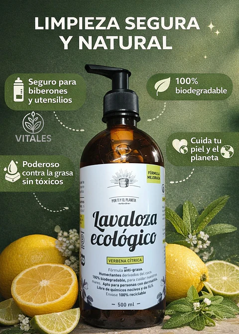 Lavaloza Ecológico Verbena Cítrica 500ml $50 por ml | Seguro para Biberones | Anti-grasa | 100% Biodegradable