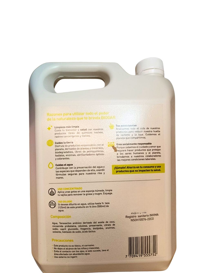 Lavaloza Ecológico Verbena Cítrica 1 Galón (3,785 L)  $24 por ml | Mayor Ahorro y Rendimiento | Seguro para Biberones | Anti-grasa | 100% Biodegradable 3