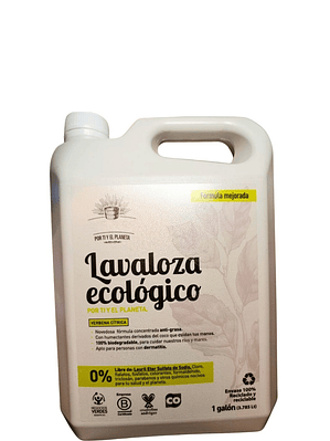 Lavaloza Ecológico Verbena Cítrica 1 Galón (3,785 L)  $24 por ml | Mayor Ahorro y Rendimiento | Seguro para Biberones | Anti-grasa | 100% Biodegradable