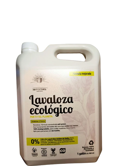 Lavaloza Ecológico Verbena Cítrica 1 Galón (3,785 L)  $24 por ml | Mayor Ahorro y Rendimiento | Seguro para Biberones | Anti-grasa | 100% Biodegradable