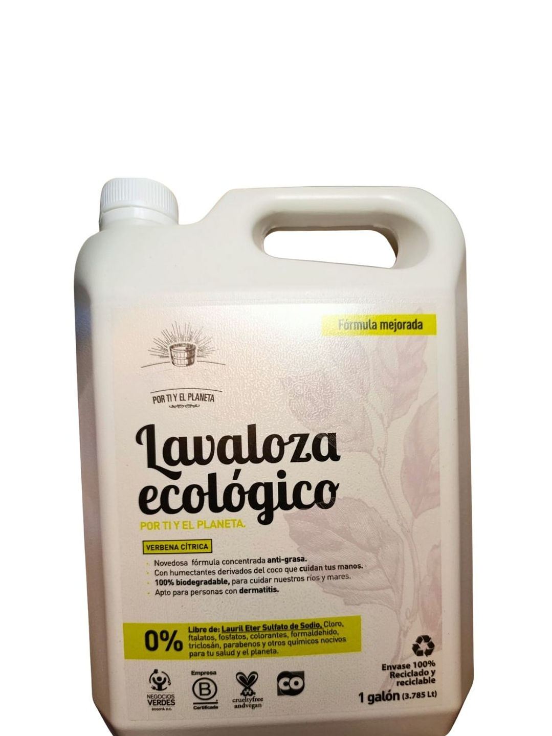 Lavaloza Ecológico Verbena Cítrica 1 Galón (3,785 L)  $24 por ml | Mayor Ahorro y Rendimiento | Seguro para Biberones | Anti-grasa | 100% Biodegradable 1