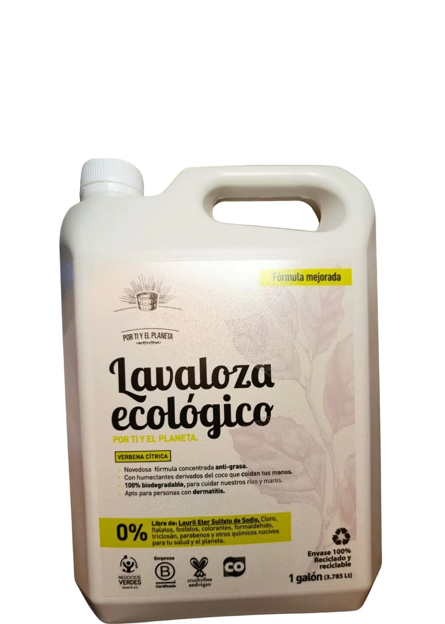 Lavaloza Ecológico Verbena Cítrica 1 Galón (3,785 L)  $24 por ml | Mayor Ahorro y Rendimiento | Seguro para Biberones | Anti-grasa | 100% Biodegradable 1