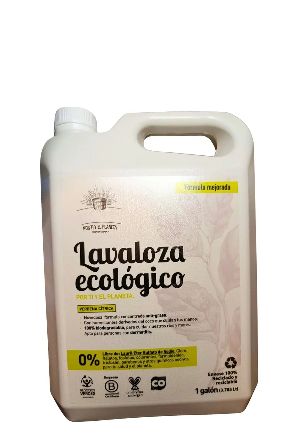 Lavaloza Ecológico Verbena Cítrica 1 Galón (3,785 L)  $24 por ml | Mayor Ahorro y Rendimiento | Seguro para Biberones | Anti-grasa | 100% Biodegradable 1