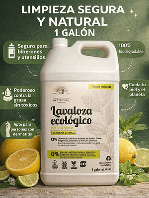 Lavaloza Ecológico Verbena Cítrica 1 Galón (3,785 L)  $24 por ml | Mayor Ahorro y Rendimiento | Seguro para Biberones | Anti-grasa | 100% Biodegradable