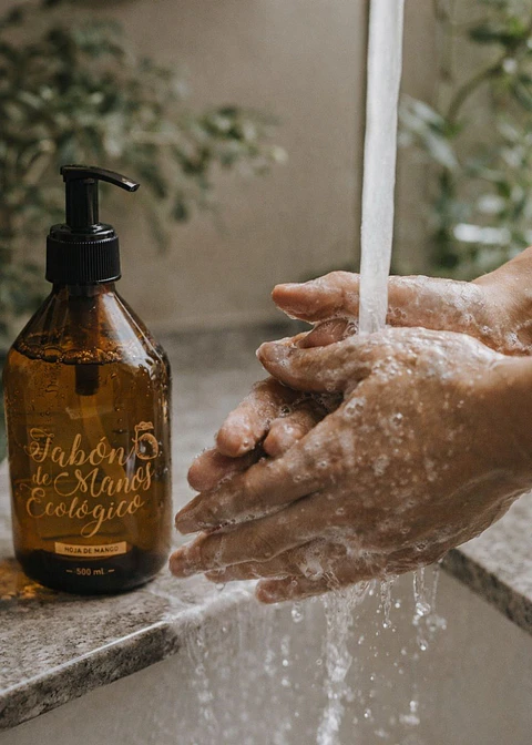 Jabón de Manos Ecológico Hoja de Mango 500ml $60 por ml | Limpieza Suave e Hidratante | pH Neutro | 100% Biodegradable y envase de vidrio | Vegano y Libre de Químicos Tóxicos