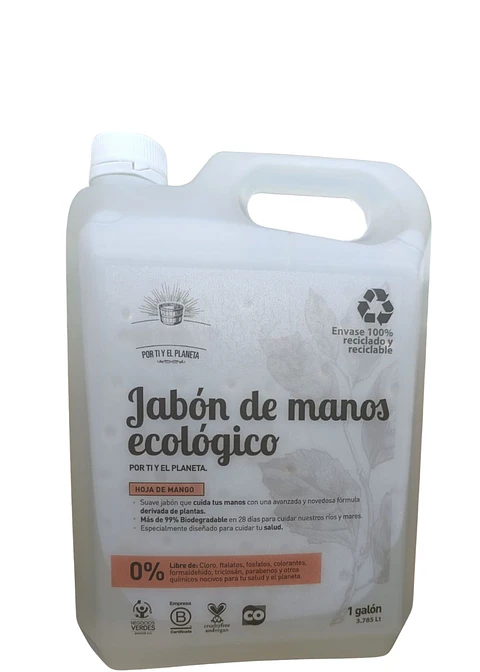 Jabón de Manos Ecológico Hoja de Mango 1 Galón | Mayor Ahorro y Rendimiento $23 por ml | Limpieza Suave e Hidratante | pH Neutro | 100% Biodegradable | Vegano y Libre de Químicos Tóxicos