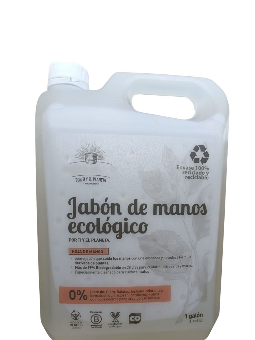 Jabón de Manos Ecológico Hoja de Mango 1 Galón | Mayor Ahorro y Rendimiento $23 por ml | Limpieza Suave e Hidratante | pH Neutro | 100% Biodegradable | Vegano y Libre de Químicos Tóxicos 1
