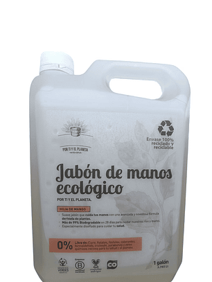Jabón de Manos Ecológico Hoja de Mango 1 Galón | Mayor Ahorro y Rendimiento $23 por ml | Limpieza Suave e Hidratante | pH Neutro | 100% Biodegradable | Vegano y Libre de Químicos Tóxicos