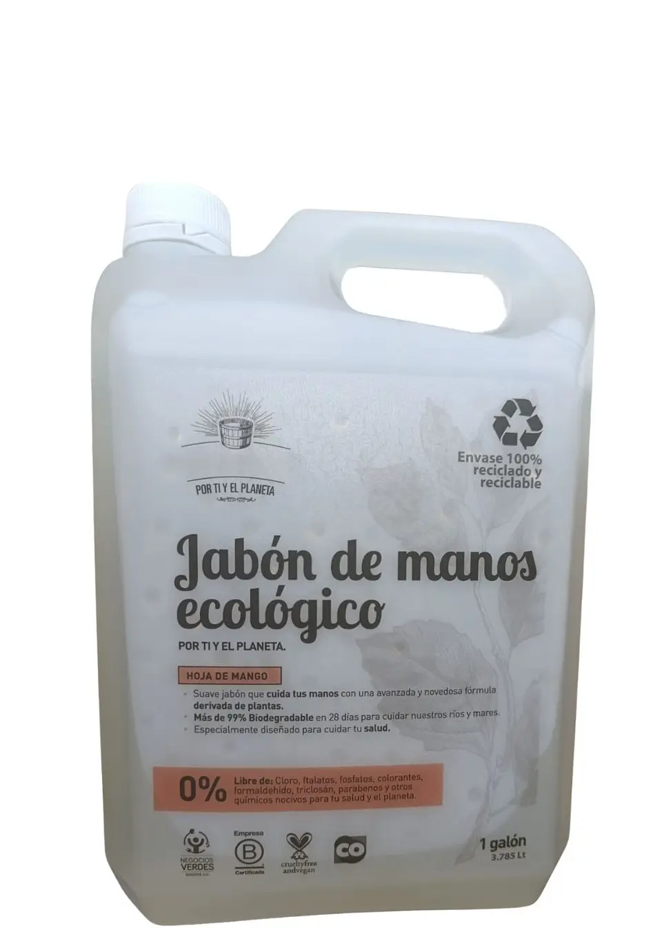 Jabón de Manos Ecológico Hoja de Mango 1 Galón | Mayor Ahorro y Rendimiento $23 por ml | Limpieza Suave e Hidratante | pH Neutro | 100% Biodegradable | Vegano y Libre de Químicos Tóxicos 1