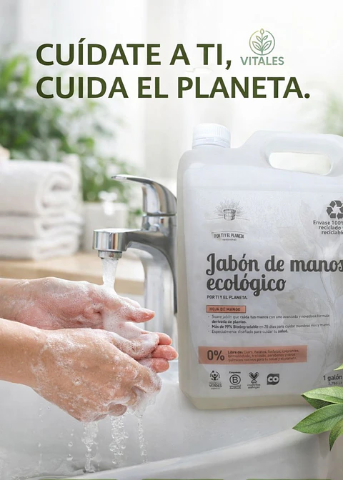 Jabón de Manos Ecológico Hoja de Mango 1 Galón | Mayor Ahorro y Rendimiento $23 por ml | Limpieza Suave e Hidratante | pH Neutro | 100% Biodegradable | Vegano y Libre de Químicos Tóxicos