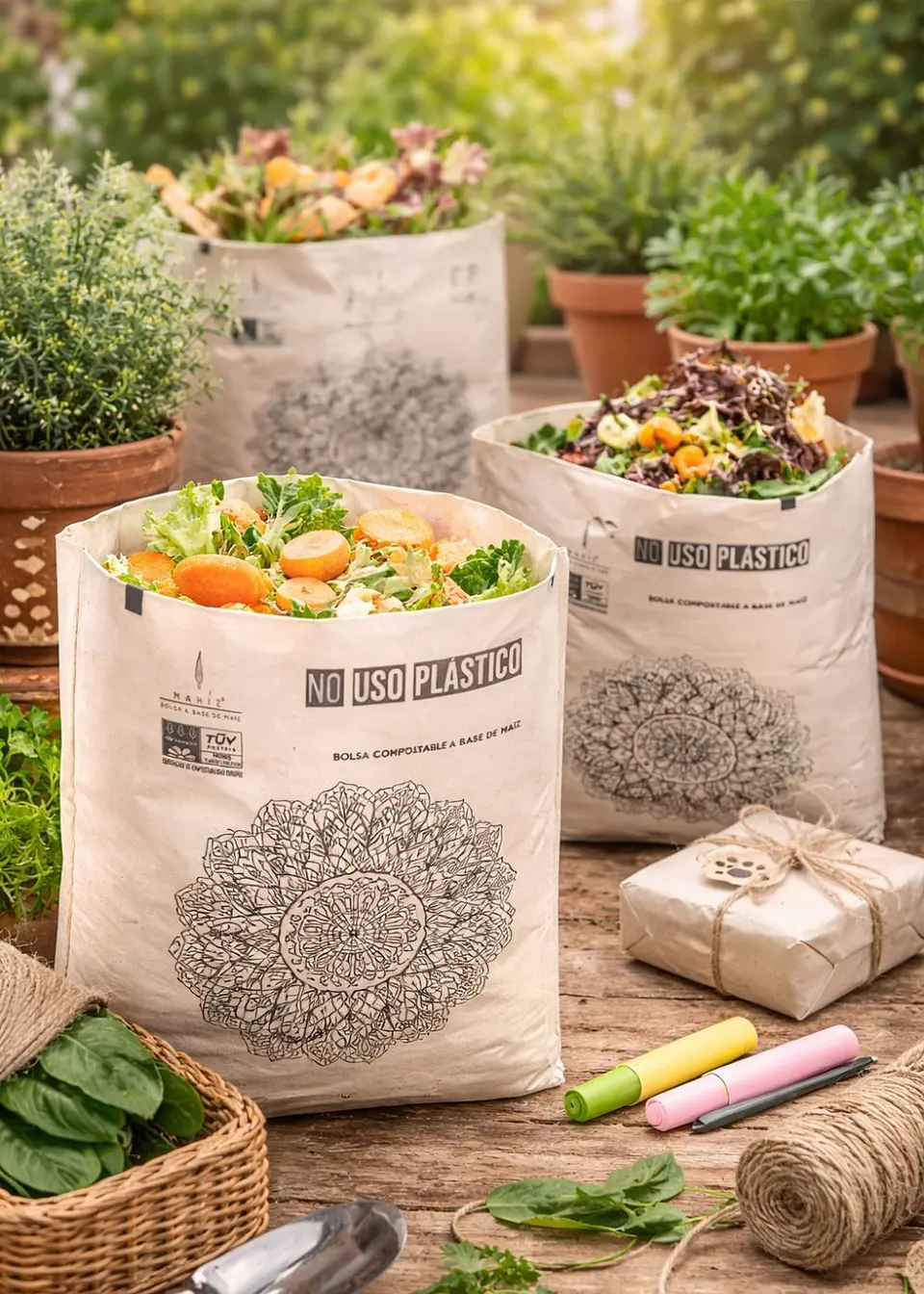 Bolsas Compostables de Maíz Pequeñas x60 (dos diseños por paquete) Recoger Desechos Mascotas -Multiusos | Coloreables, Sin Microplásticos y 100% Biodegradables | 20cm*25Ccm 2