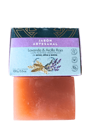Jabón Natural Artesanal de Lavanda y Arcilla Roja | Facial y Corporal | Hidratación y Calma para Pieles Delicadas 100g