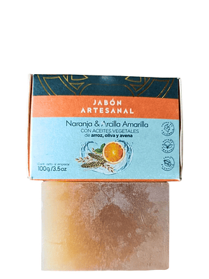 Jabón Natural Artesanal de Naranja y Arcilla Amarilla | Hidratante, calmante y purificante | Ideal para pieles sensibles | Facial y corporal 100g