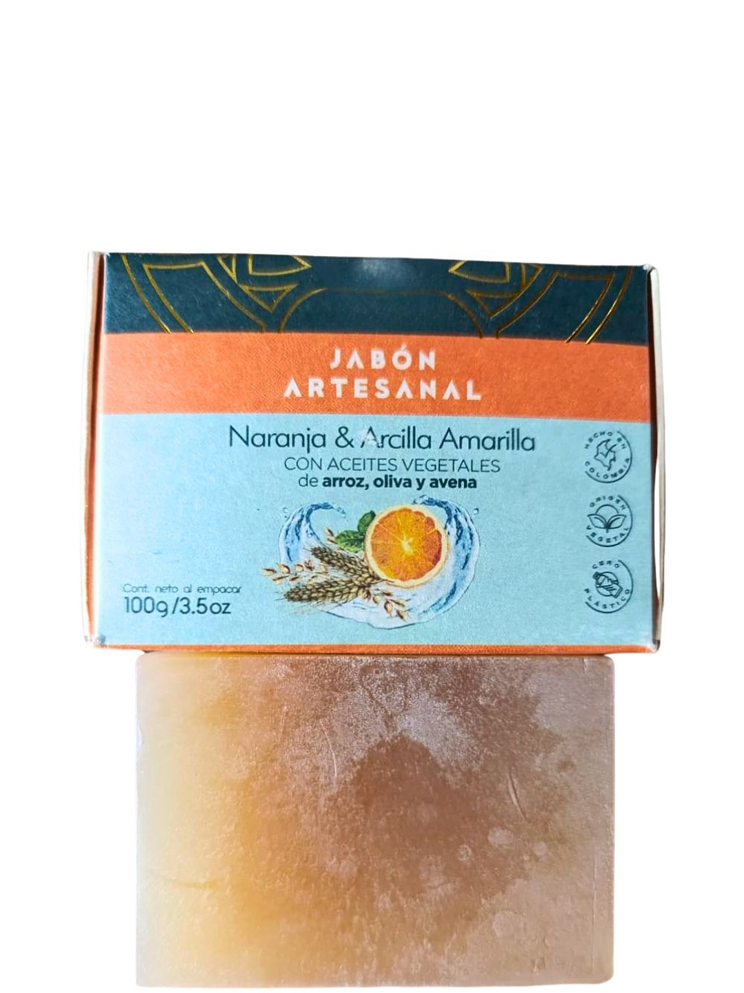 Jabón Natural Artesanal de Naranja y Arcilla Amarilla | Hidratante, calmante y purificante | Ideal para pieles sensibles | Facial y corporal 100g 1