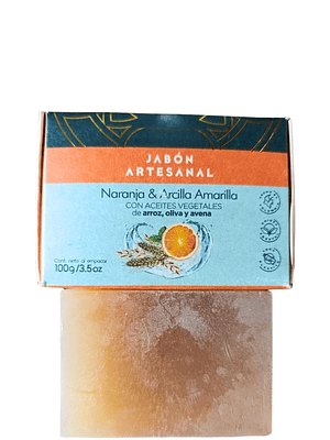Jabón Natural Artesanal de Naranja y Arcilla Amarilla | Hidratante, calmante y purificante | Ideal para pieles sensibles | Facial y corporal 100g